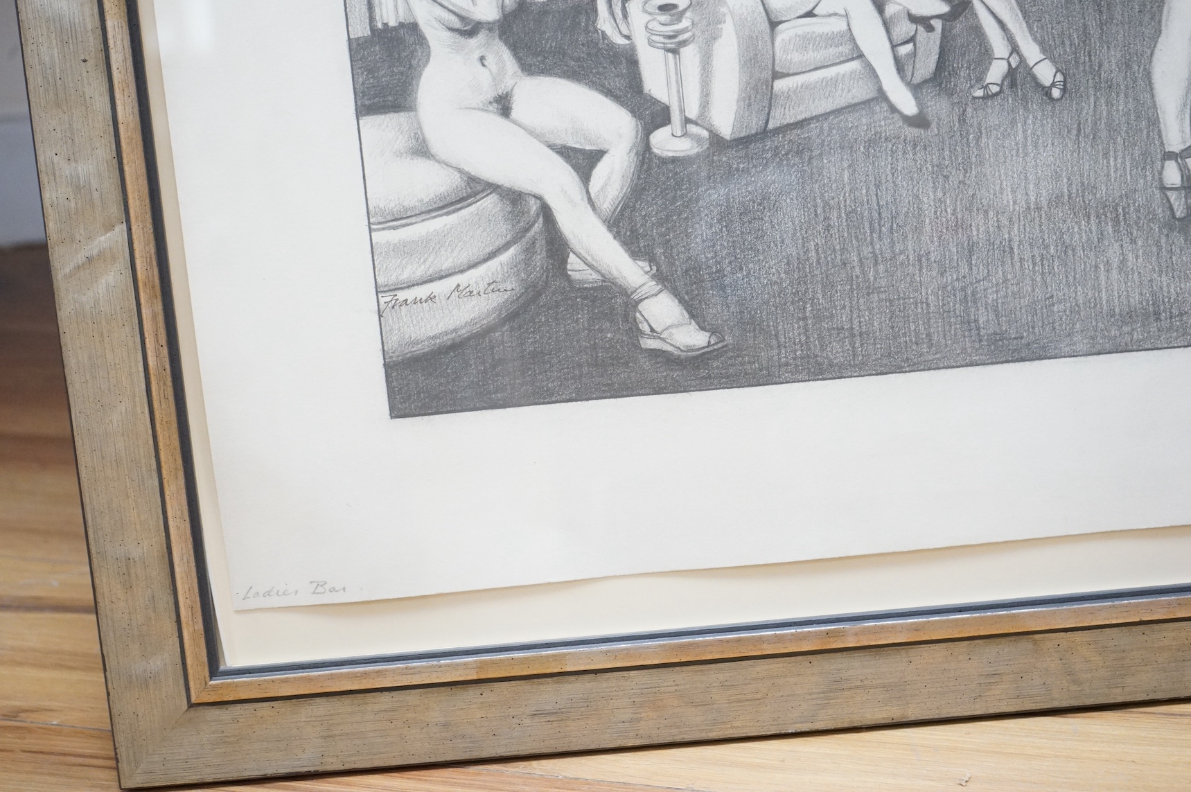 Frank Martin (1921-2005), pencil on paper, ‘Ladies Bar’, signed, 55 x 76cm. Condition - good